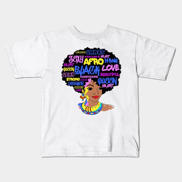 Dashiki Melanin Afro Woman Kids T-Shirt by fiar32